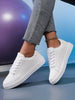 Women's White Low-Top Sneakers - Breathable Leather With Raw Hem Denim Style For Everyday Comfort, Year-Round Shoes For Women