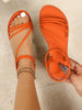 1 Pair Orange Solid Color Beach, Party, Elegant, Casual PU Leather Elastic Band Flat Sandals For Women, Suitable For Vacation, Outdoor, Festival, Spring/Summer